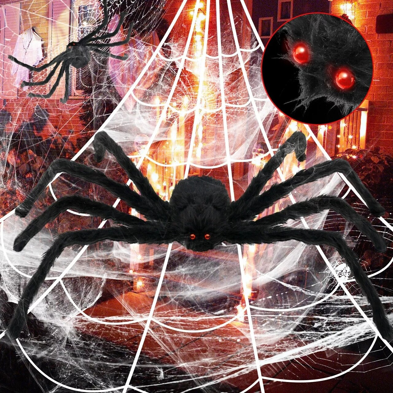 2×Halloween Spider 35" Haunted House Prop Indoor Outdoor Giant Scary Party Decor